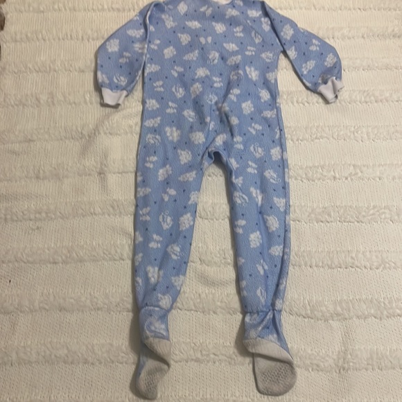 Y2K Footed pajamas winter pjs blue white clouds flame resistant zipper size 8 M - Picture 3 of 6